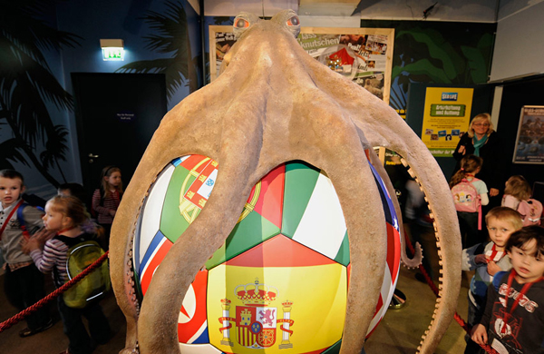 Remains of octopus Paul exhibited in golden urn