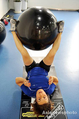 Universiade athletes in pregame warm-up