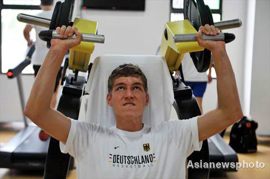 Universiade athletes in pregame warm-up