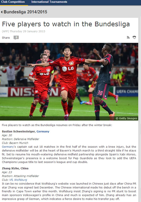Zhang listed players to watch in Bundesliga by FIFA