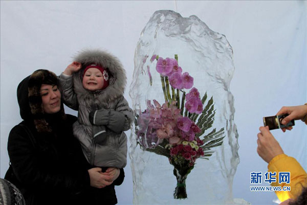 Scenery of ice flowers in Ukraine