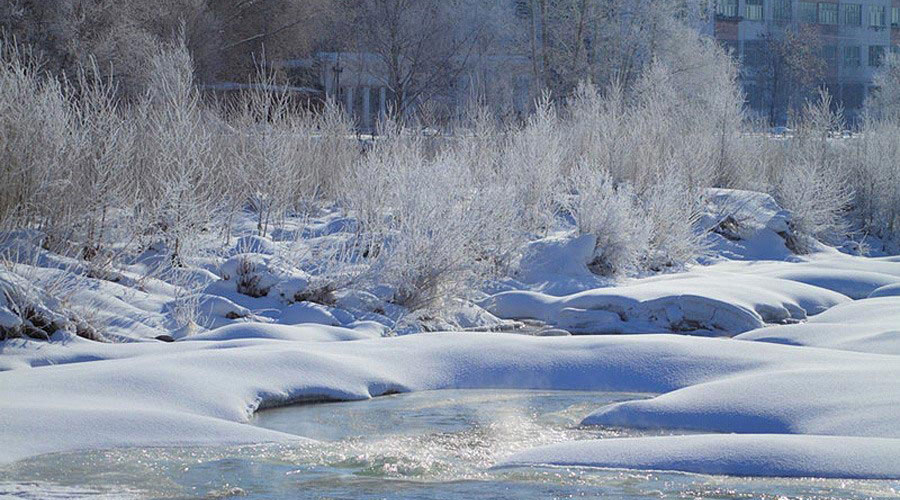 Winter scenery of Kelan river, NW China's Xinjiang