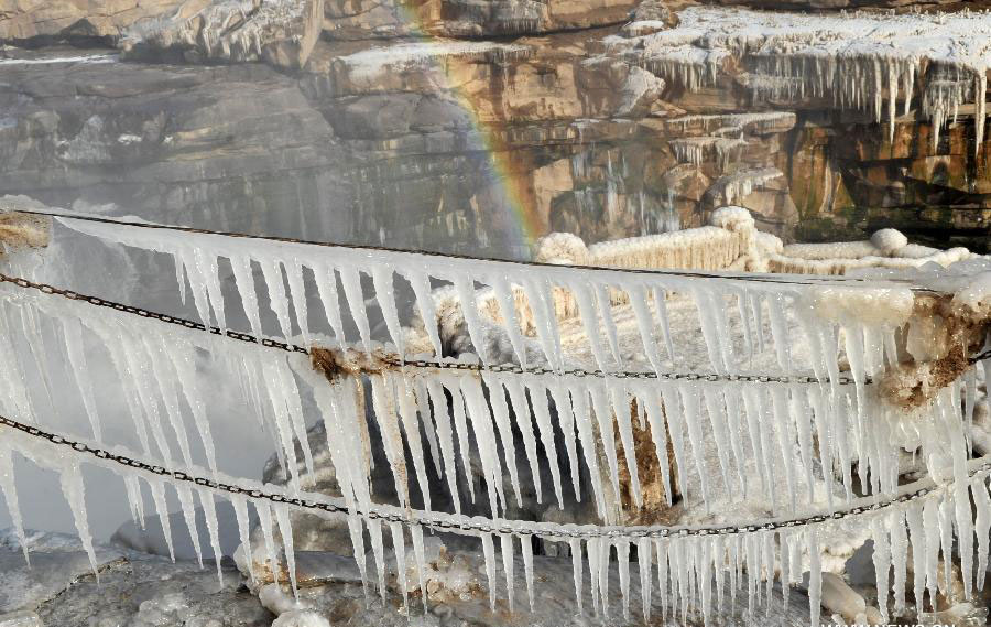 Icicles seen at Hukou Waterfall on Yellow River