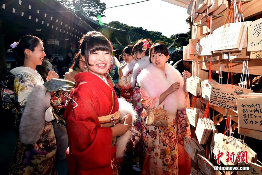 Japanese tour guides greet Coming of Age Day in Tokyo