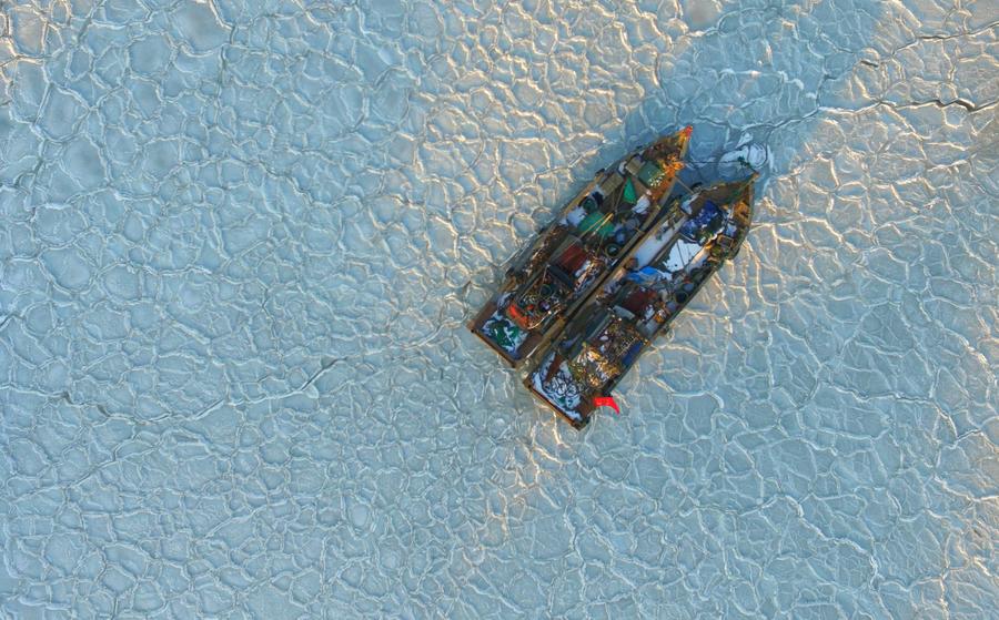 Sea ice appears around Yantai sea area