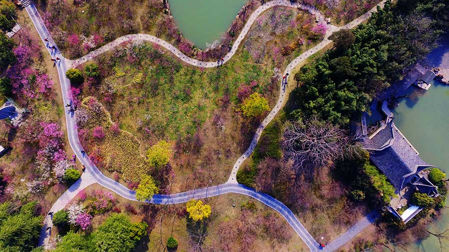 Aerial photos of Wanhua Park scenery in E China