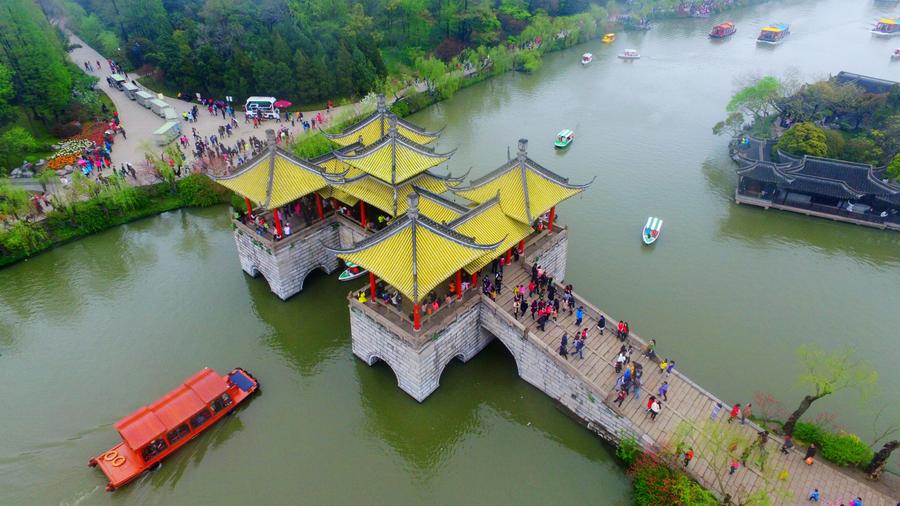 Aerial view of Slender West Lake in E China