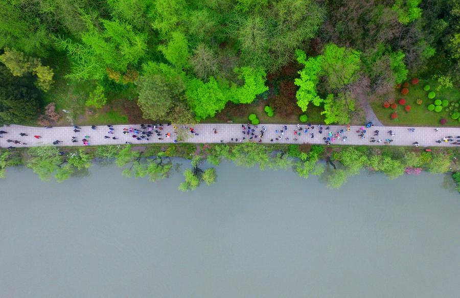 Aerial view of Slender West Lake in E China