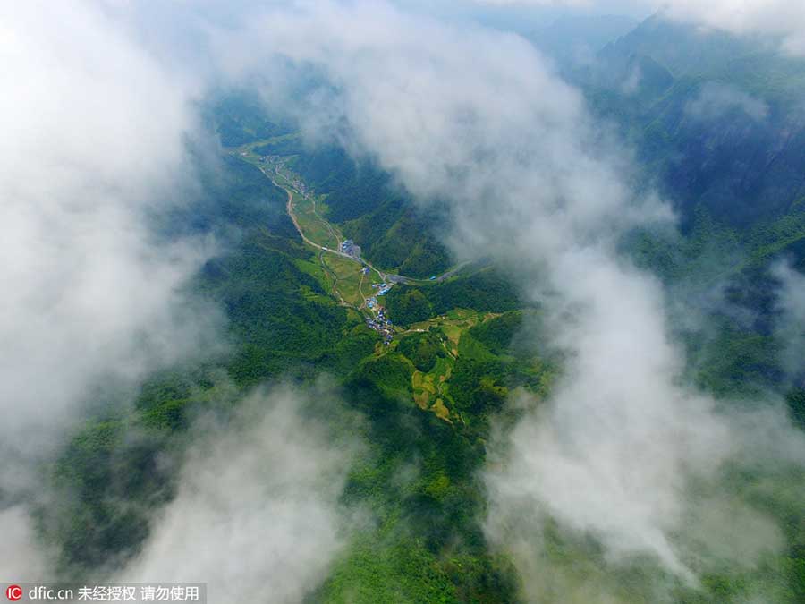 Aerial view of Tianmen Mountain in Hunan