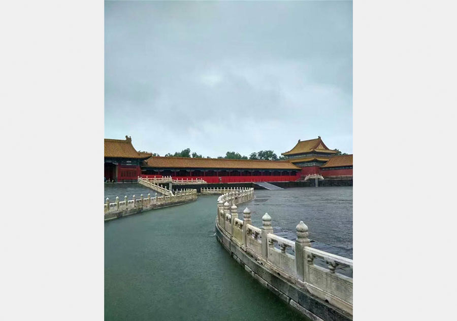 Forbidden City in heavy rain