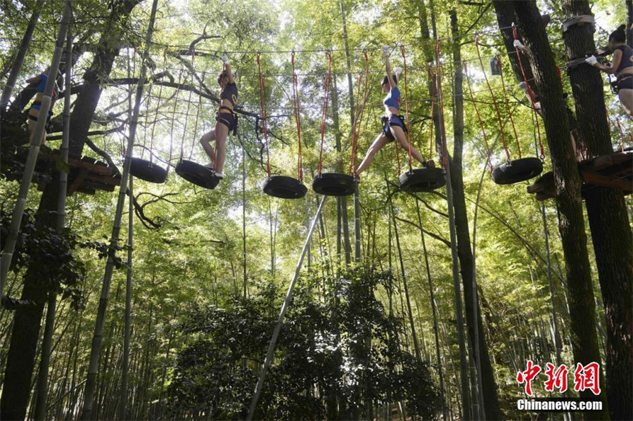 Super heroines enjoy treetops adventure in Central China