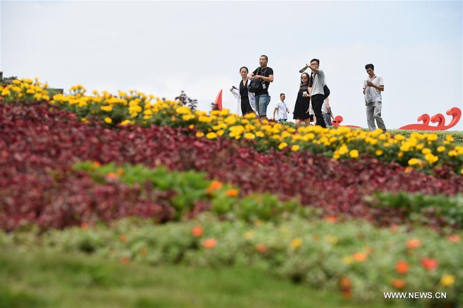 People enjoy flowers in Qijianghengshan valley