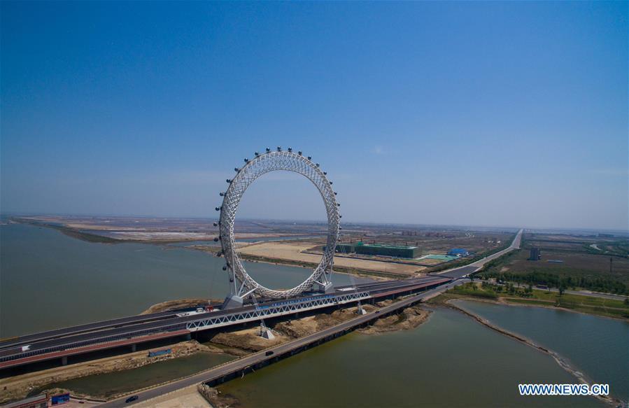 Aerial photo of centerless ferris wheel in E China