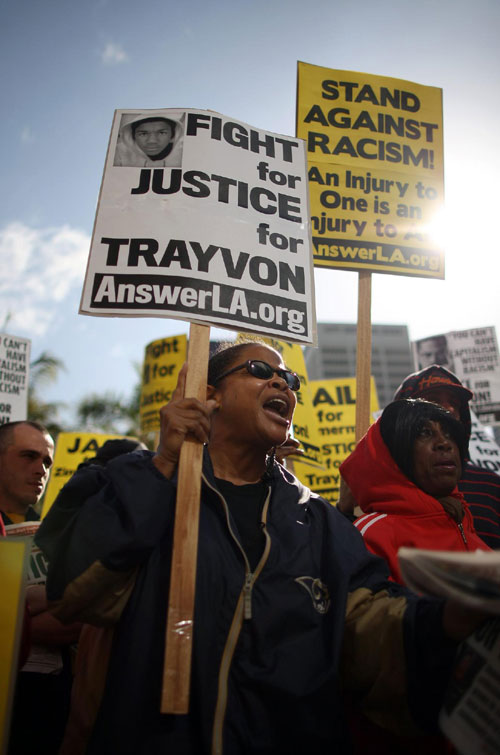 Protesters rally during a Million Hoodies March