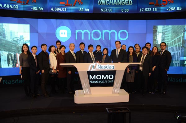 Momo gains in Nasdaq debut, with Alibaba aid