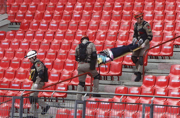 Brazilian riot police take part in a drill