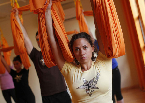 'Antigravity' yoga class in NY