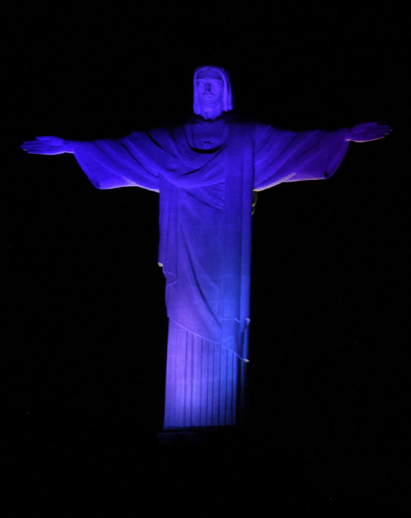 Christ the Redeemer statue lit up