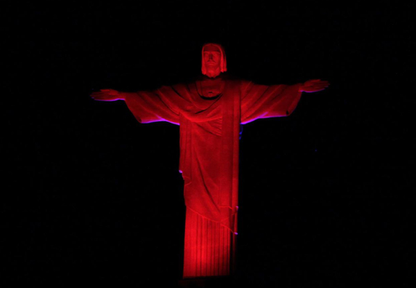 Christ the Redeemer statue lit up