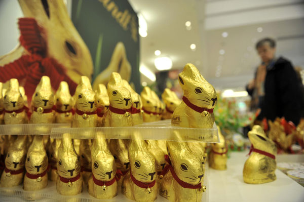 Chocolate bunnies hop on shelves for Easter