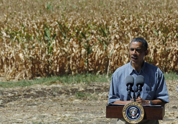 Obama tours drought ridden corn farm