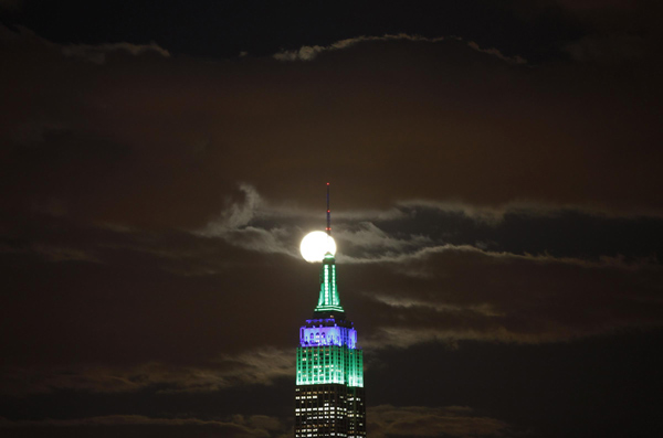 Full moon behind Empire State Building