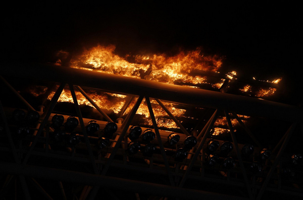 Firework display burns stadium in San Jose