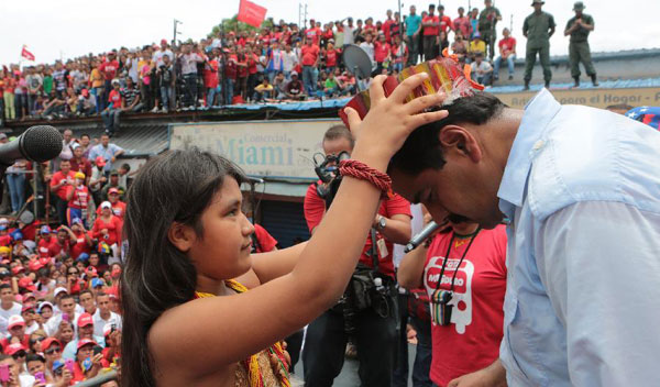 Venezuela's Maduro greets supporters in Amazonas