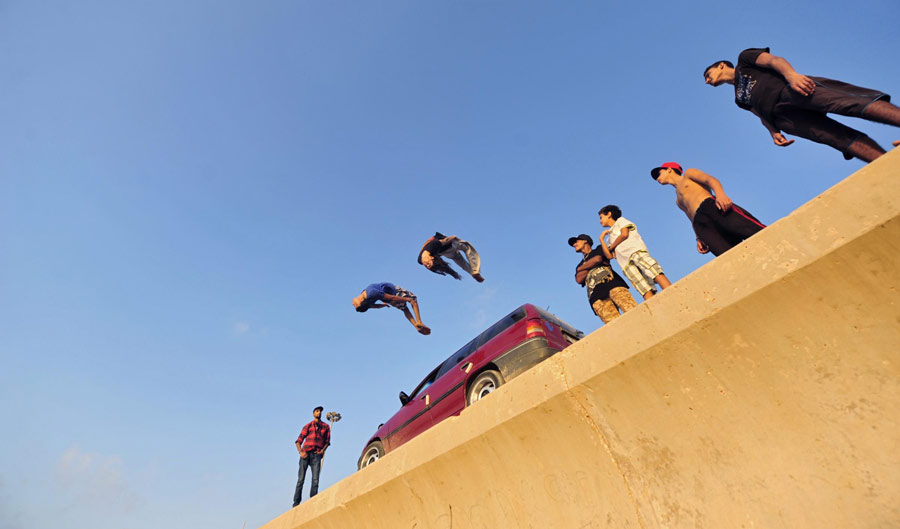 Parkour practice on the beach in Benghazi