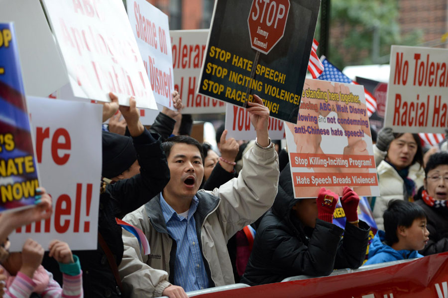 Chinese Americans protest Kimmel joke in NYC
