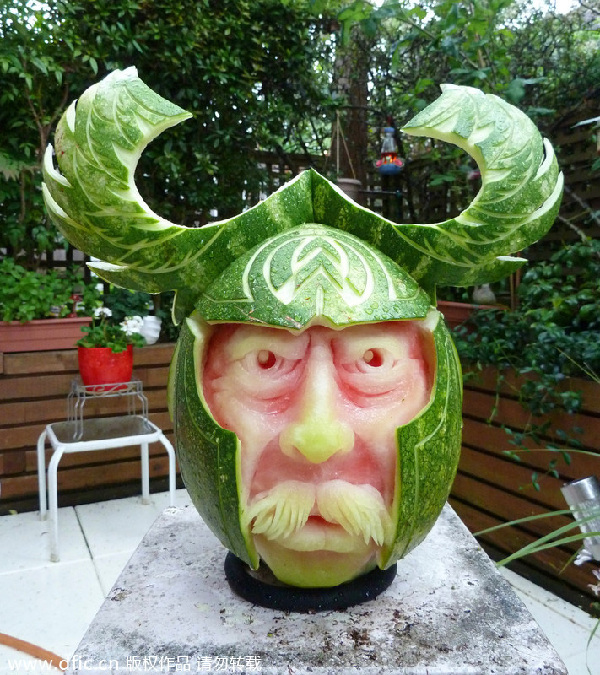Artist carves melons into unique characters