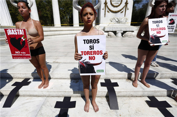 People protest against bullfights in Mexico City