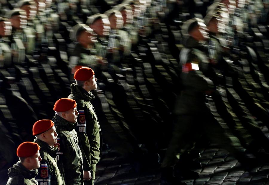 Russian soldiers, armor and aircraft rehearse for Victory Day parade
