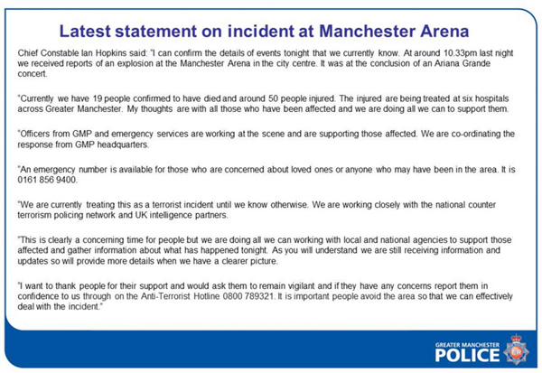 Suspected terror attack kills 22, injures over 50 in Manchester
