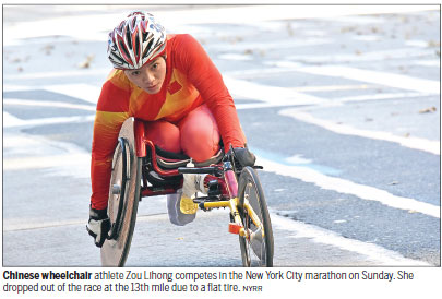 Flat tire halts Paralympian's NYC marathon attempt