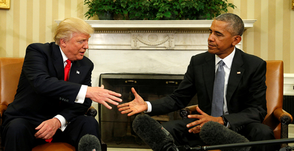 Obama, Trump meet at White House to begin transition of power