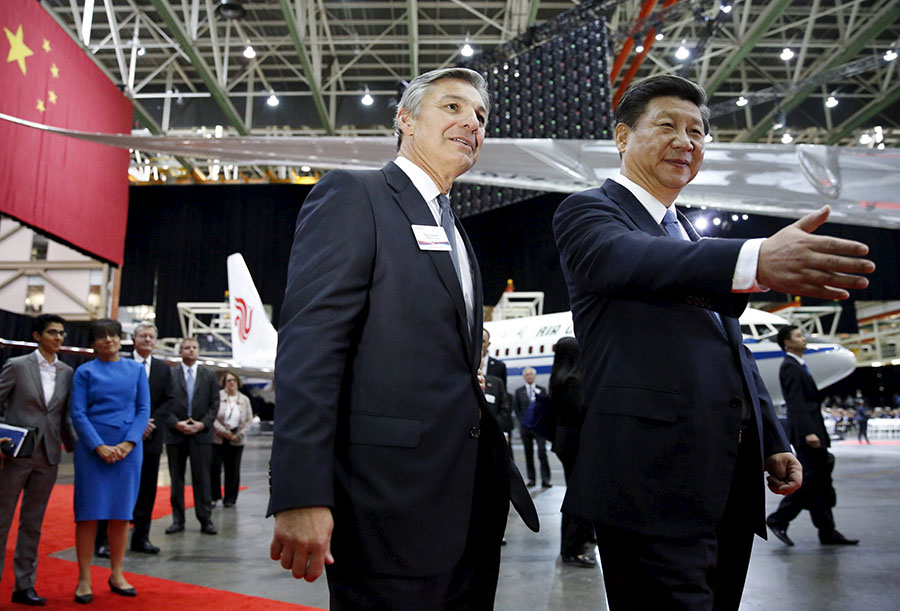 President Xi tour the Boeing assembly line in the US