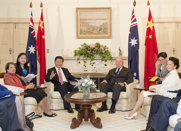 Xi attends welcoming ceremony by Australian Governor-General Cosgrove