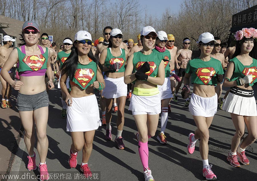 Monkey king, angel and superwoman at Beijing's 'naked run' race