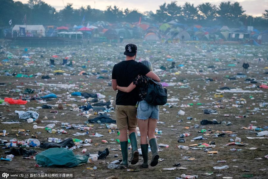 Not so glamorous: Glastonbury ends with sea of rubbish