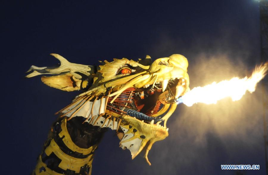 Mechanical horse dragon Long Ma performs in France