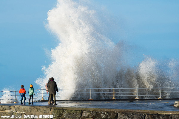 Rough waters on West Wales sea front