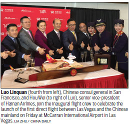 1st direct flight links Las Vegas, China mainland