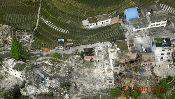 Aerial view of quake-striken Ya'an