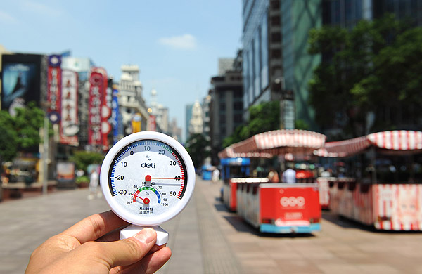 Thermometer hits 40 C and above in Shanghai