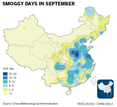 Sept sees high number of smoggy days in north, east<BR>