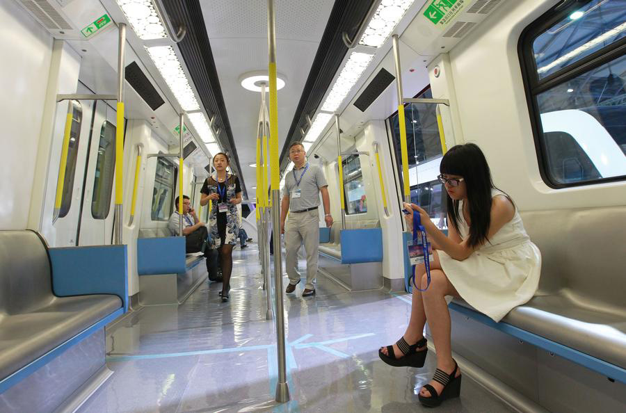 China's first driverless subway train on exhibition
