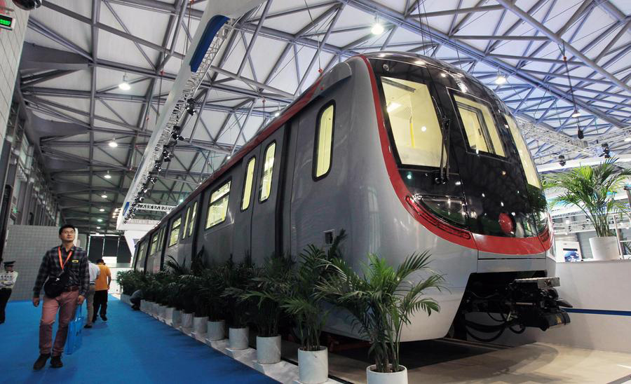 China's first driverless subway train on exhibition