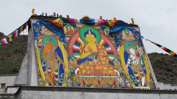 Giant Buddha image displayed at Tashi Lhunpo Monastery