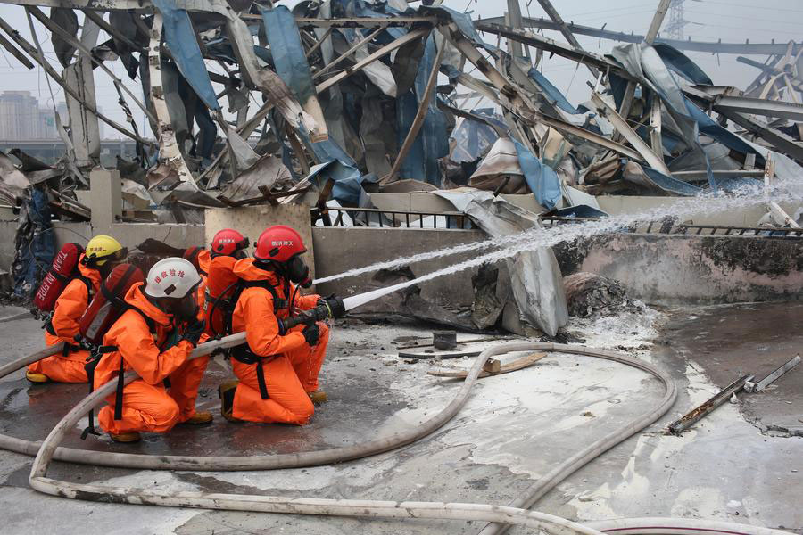 Firefighters: a steady presence at Tianjin blast site